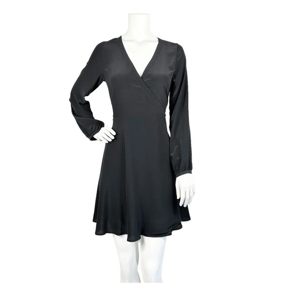 A Line Silk Black Wrap Dress Small WhimsiGoth Quiet Luxury Romantic Party - Picture 2 of 9